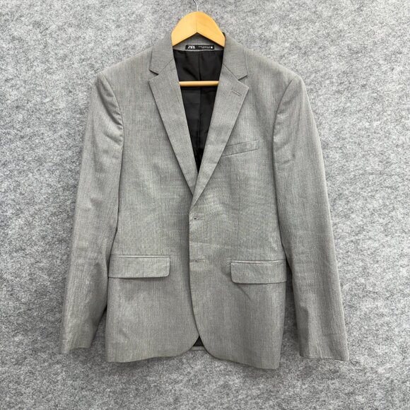 ZARA Blazer Men's Sport Coat Suit Jacket 2 Buttons Vented Silver Gray USA 36